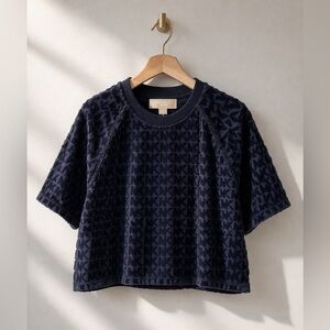 Michael Kors Navy Logo-Texture Short Sleeve terry top